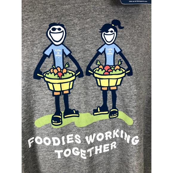 New Life Is Good Unisex T Shirt Size XXL Foodies Working Together Gray - Picture 5 of 13